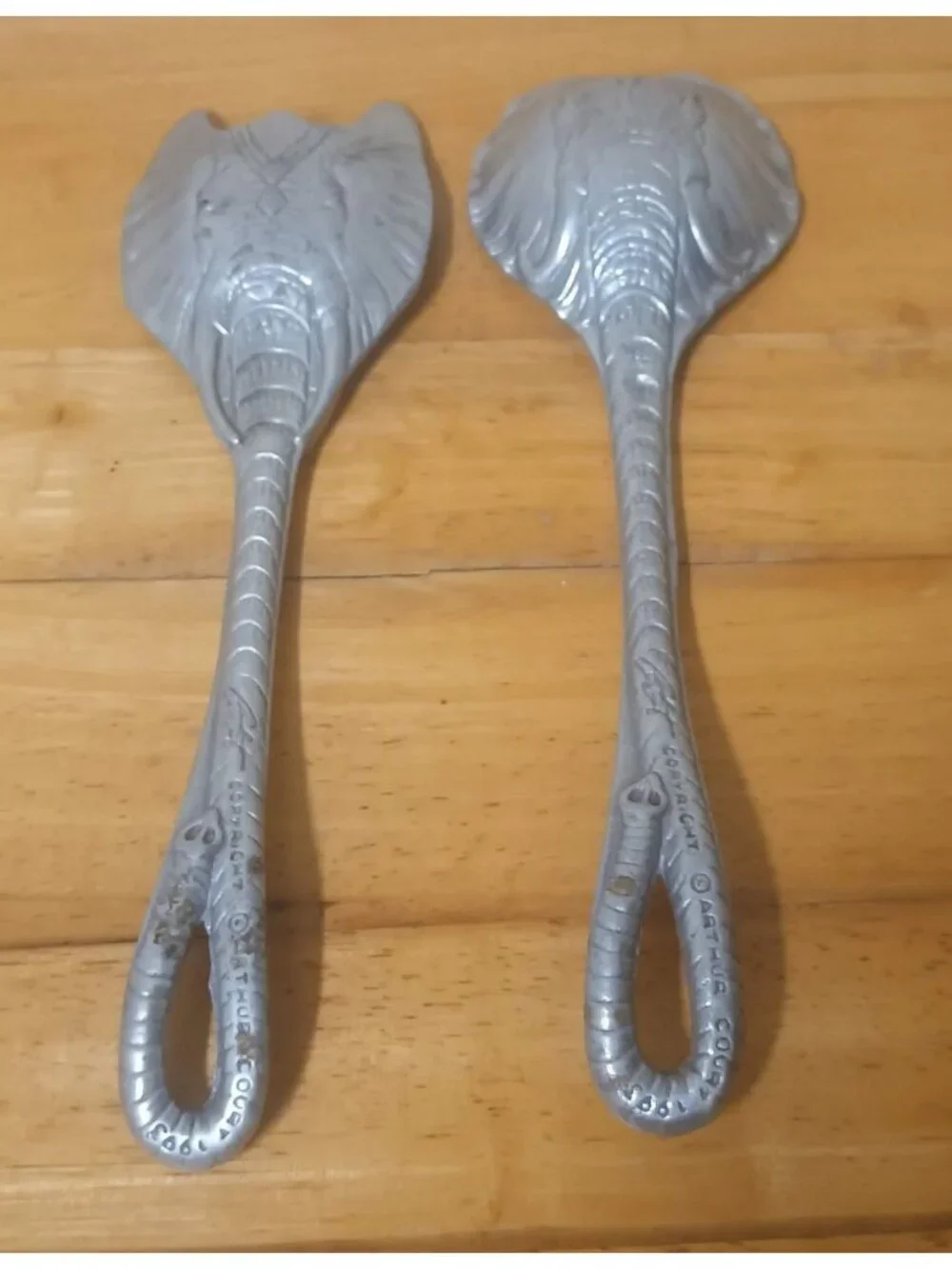 Vintage Arthur Court Elephant Aluminum Fork & Spoon Salad Serving Set, 1993